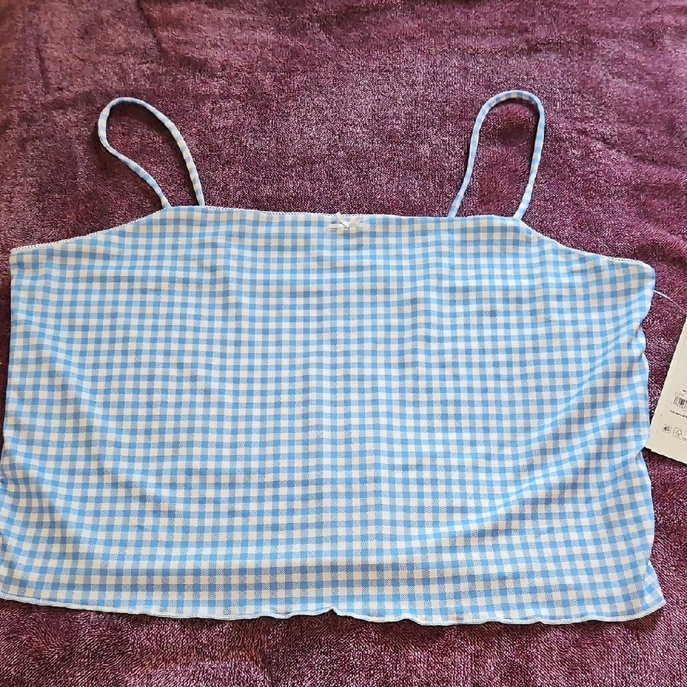 No Boundaries Blue and White Checkered Spaghetti Strap Tanktop